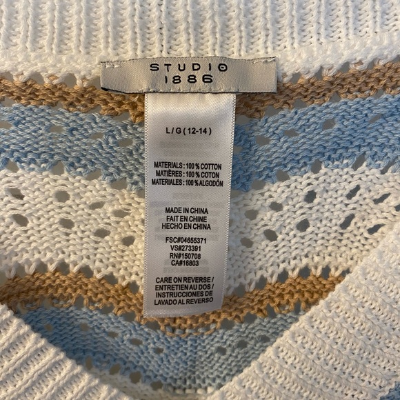 New Studio 1886 v neck Sweater striped open knit women’s Large L - Picture 3 of 5